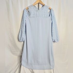 🌟 BCBG Light Blue Cold Shoulder Lace Sleeve Dress – Size M 🌟